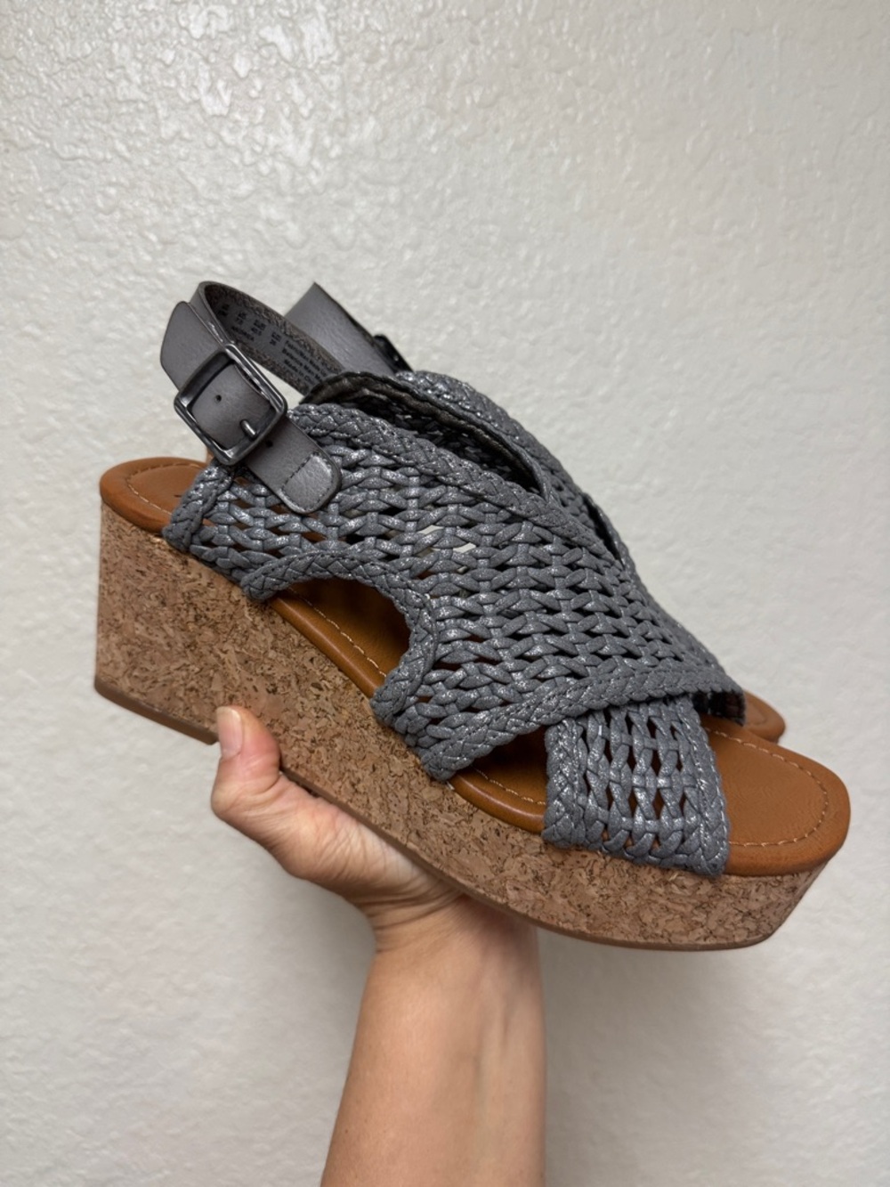 Blowfish MALIBU Andrea Woven Gray Slingback Wedge Sandals Size 10
